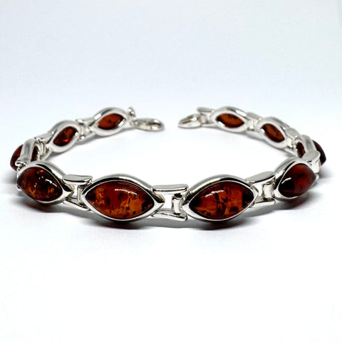 Cherry Amber Link Bracelet in Silver