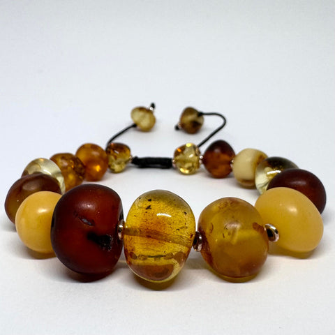 Amber Beaded Bracelet on Black Cord #1