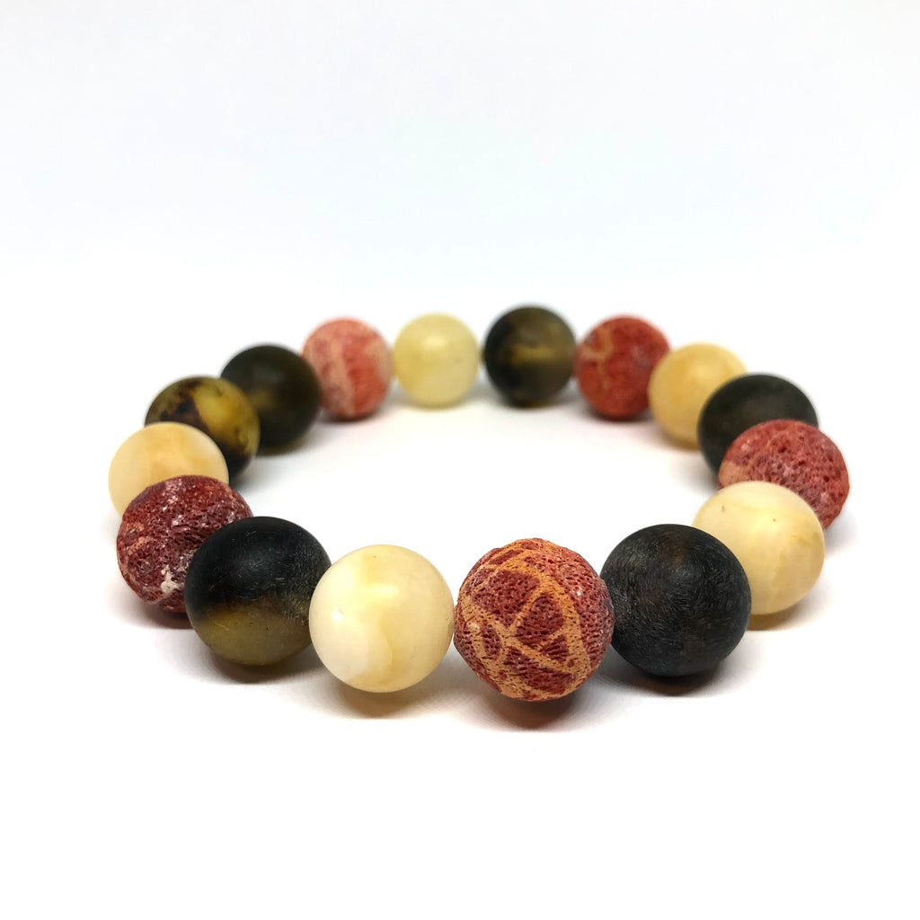 Amber and Coral Ball Bracelet