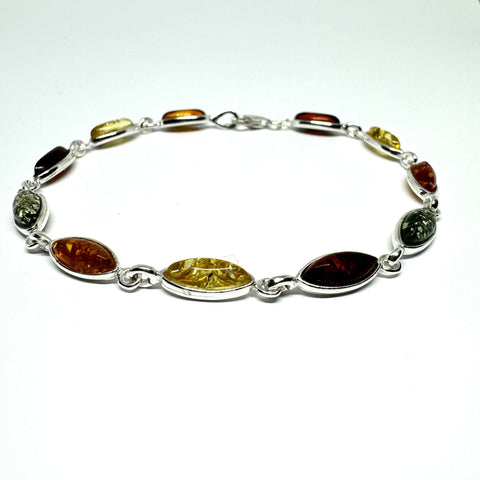 Delicate Amber and Silver Link Bracelet (multicolour)