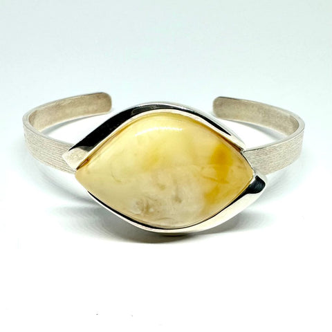 Modern Amber and Silver Cuff Bracelet (butter)