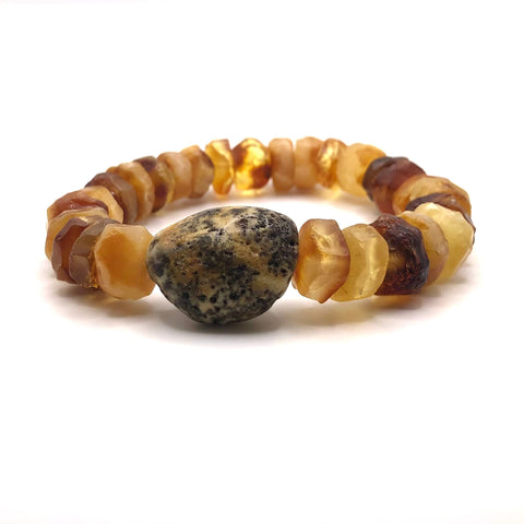 Amber Beaded Bracelet with one Large Amber Stone