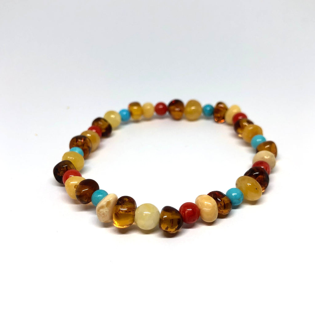 Delicate Amber Bracelet with Coral and Turquoise