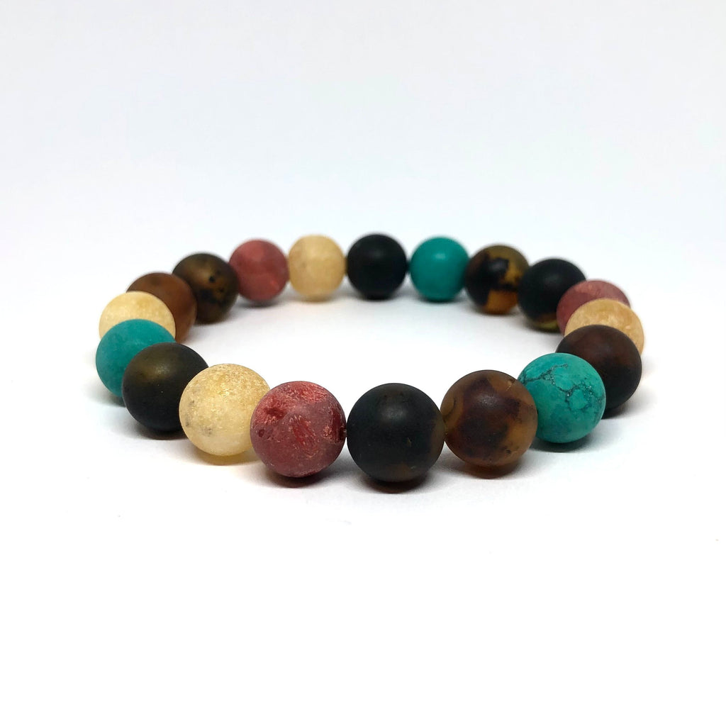 Amber, Turquoise and Coral Ball Bracelet  in Mat