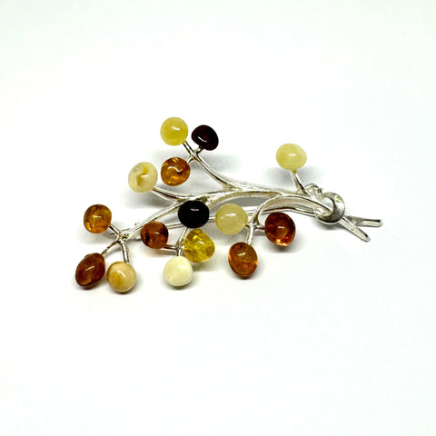 Amber and Silver Branch Pin