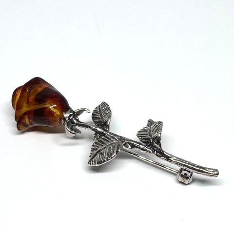 Rose Pin in Amber and Silver