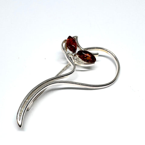 Cat Pin in Silver with Amber