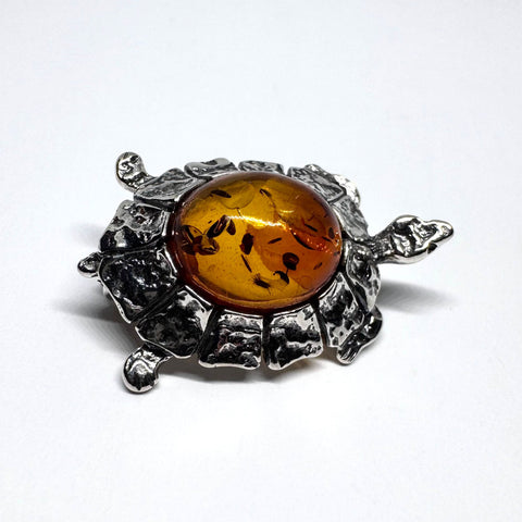 Turtle Pin in Silver and Amber