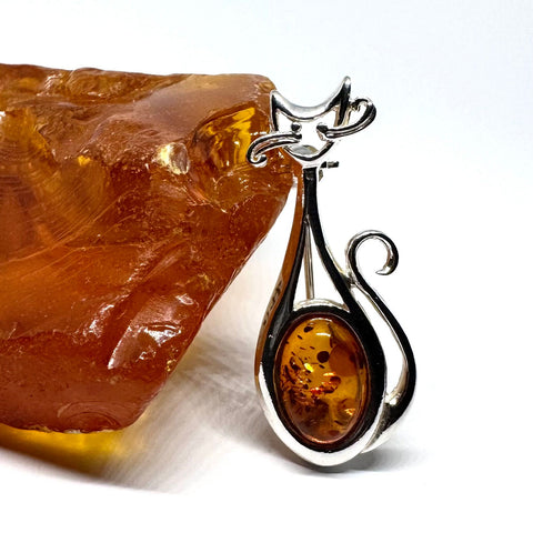 Amber and Silver Cat with Long Mustache Pin
