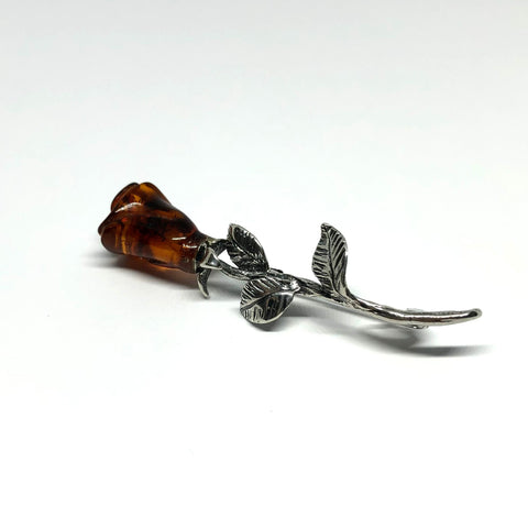 Rose Pin in Amber and Silver