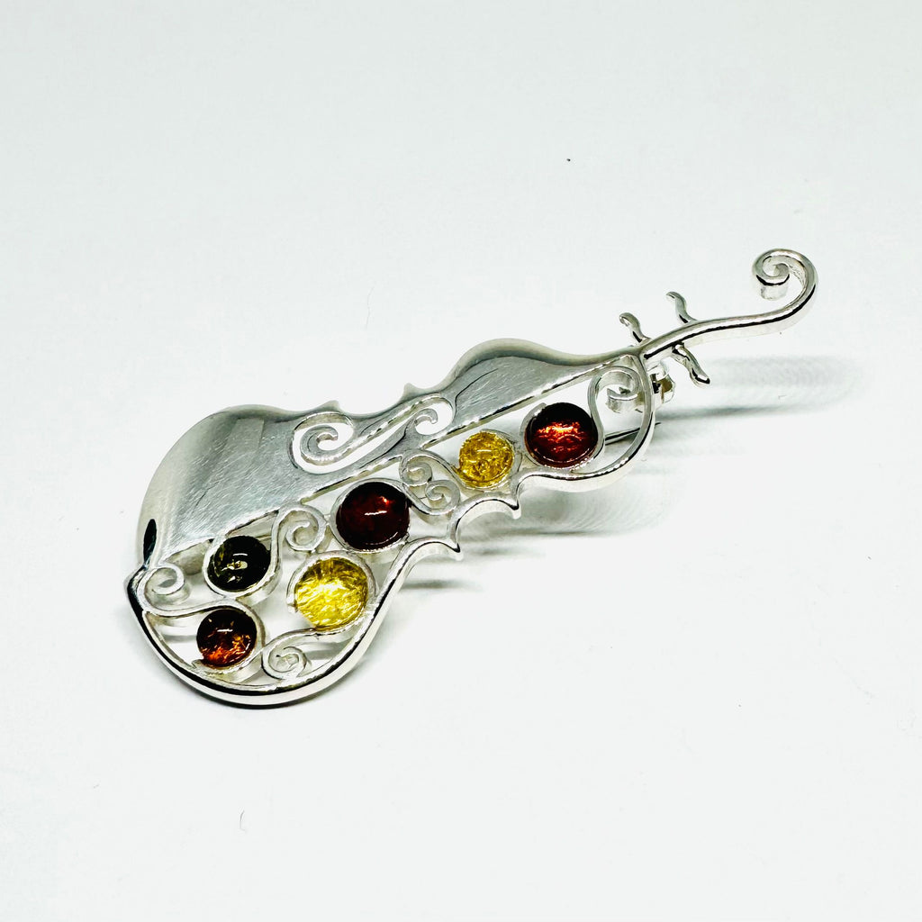 Viola Brooch in Silver with Multicolour Amber