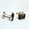 Amber and Silver Cufflinks in Green Colour