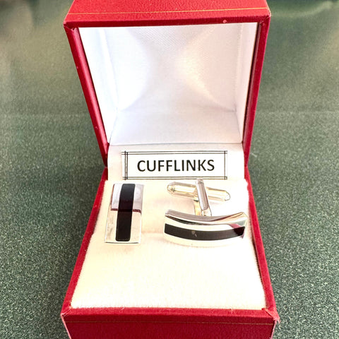 Modern Cufflinks with Amber Inlaid in Silver