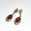 Amber Earrings in Silver Setting with Greek Key Design