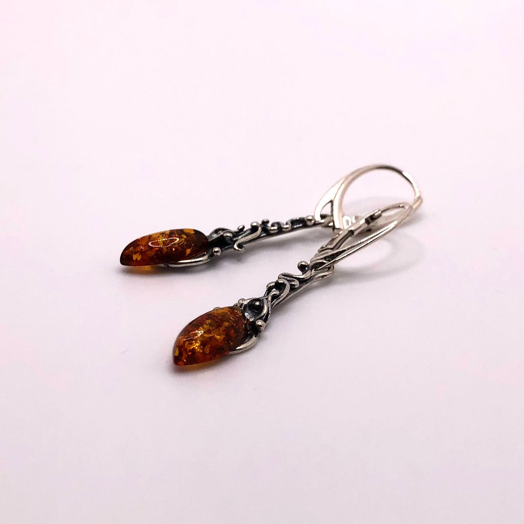 Long Amber Earrings with Organic Details
