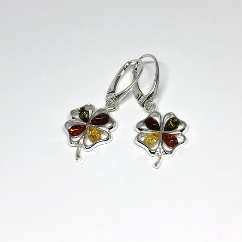 Clover Earrings in Silver with Multicolour Amber