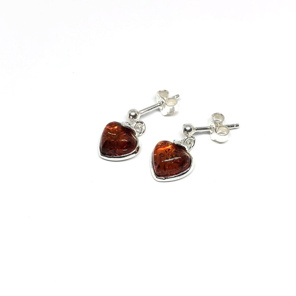 Heart Earrings in Silver and Amber