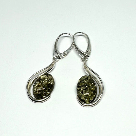 Large Amber Hanging Earrings in Green
