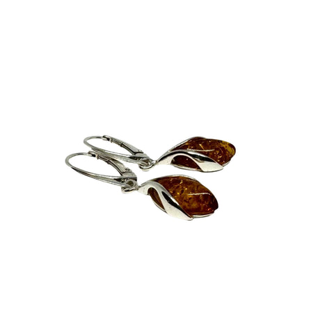 Amber Earrings in Silver Wishbone Setting