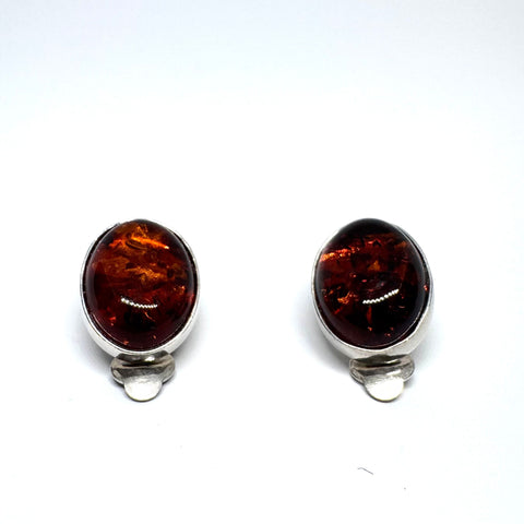 Amber and Silver Clip-on Earrings (oval)