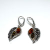 Leaf Earrings in Silver with Amber