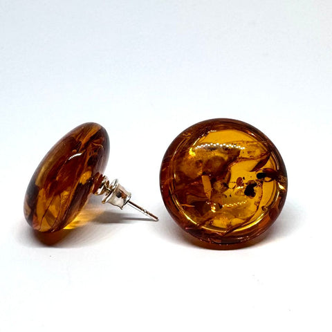 Large Amber Button Earrings