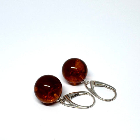 Amber Ball Earrings (15 mm)