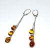 Amber Drop Earrings on Three Long Chains