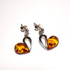 Set of Heart Pendant and Earrings in Silver with Amber