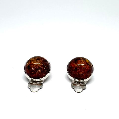 Amber and Silver Clip-on Earrings (round)