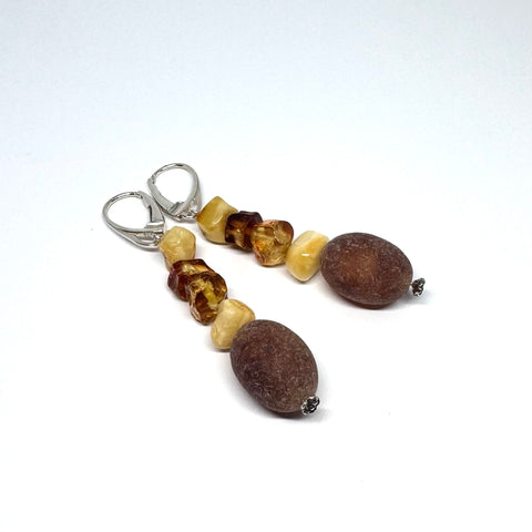 Mat Amber Earrings with Hewed Beads #1