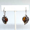 Leaf Earrings in Silver with Amber