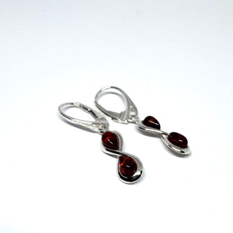 Infinity Earrings in Silver with Amber