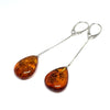 Amber Drop Earrings on Long Chains