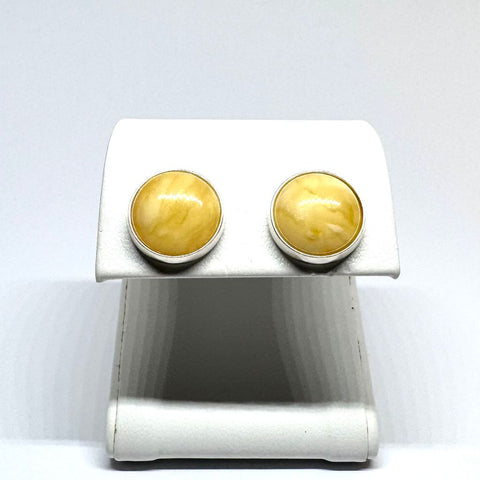 Butter Amber Stud Earrings in Silver
