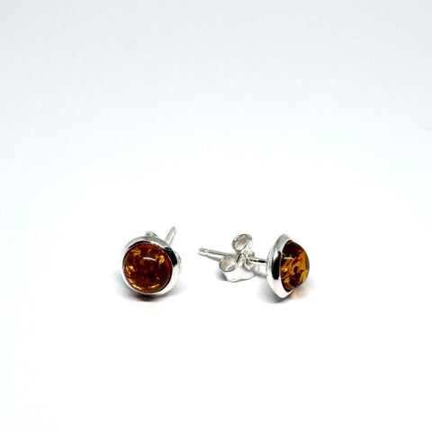 Amber and Silver Round Stud Earrings (Cognac or Green)