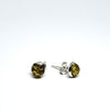 Amber and Silver Round Stud Earrings (Cognac or Green)