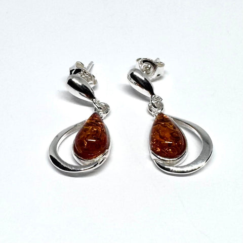 Silver Drop Earrings with Amber