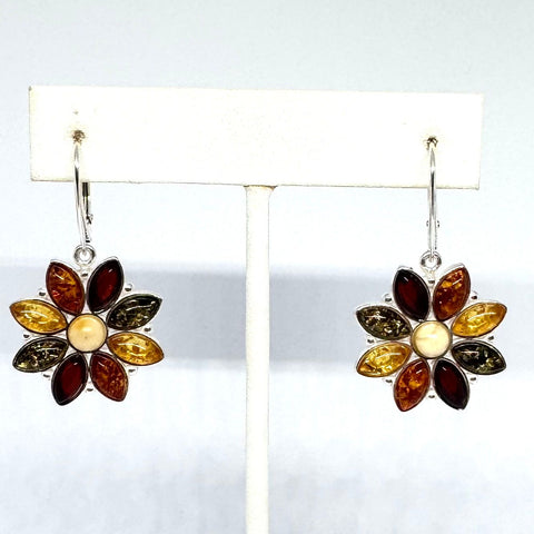 Multicolour Amber Flower Earrings