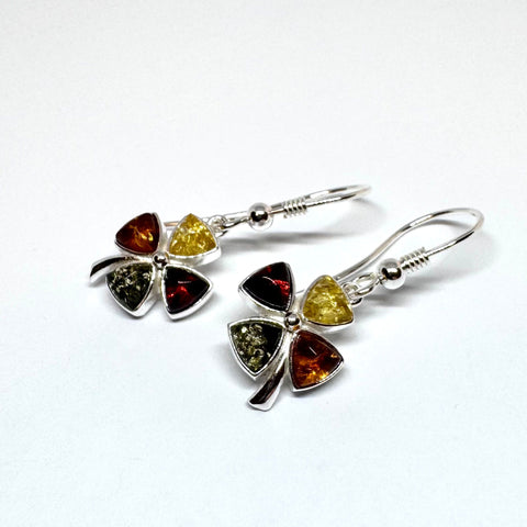Clover Earrings in Silver and Multicolour Amber