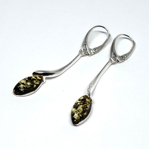 Long Amber and Silver Earrings (cognac or green)