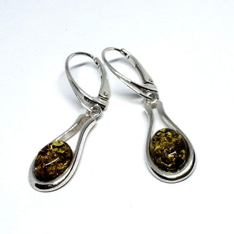 Amber Oval Earrings in Silver Frame (cognac or green)