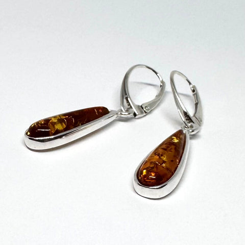 Amber and Silver Long Drop Earrings