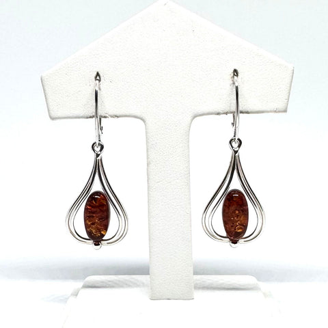 Large Silver Pear-Shape Earrings with Amber (cognac or green)