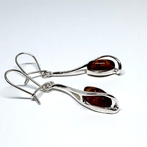 Amber and Silver Delicate Hanging Earrings
