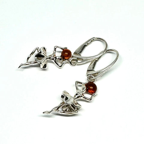 Ballet Dancers Earrings in Silver with Amber