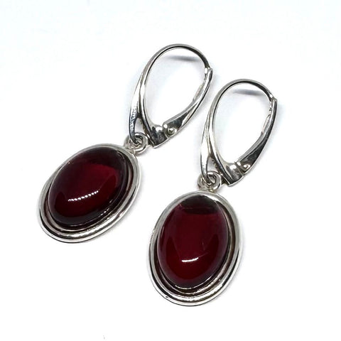 Cherry Amber Oval Earrings