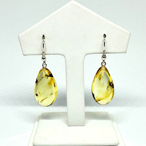 Citrine Amber Teardrop Earrings with Insects