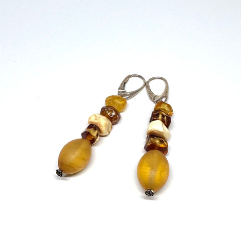 Mat Amber Earrings with Hewed Beads #2