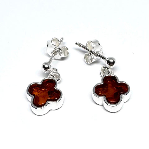 Amber Cross Earrings in Silver